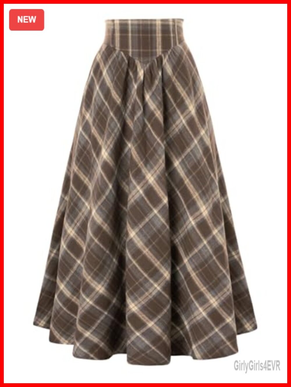 Plaid Maxi Skirt A-Line High Rise Lace-Up Cottagecore Victorian